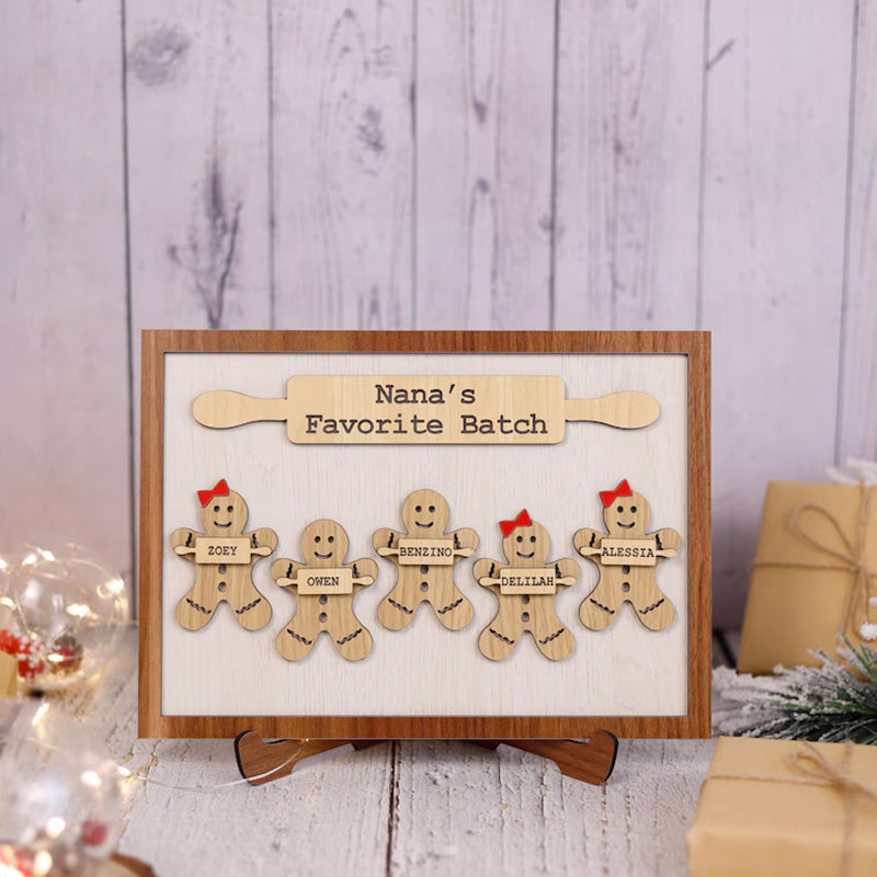 Wooden Gingerbread Family Sign Personalized Grandchildren Sign