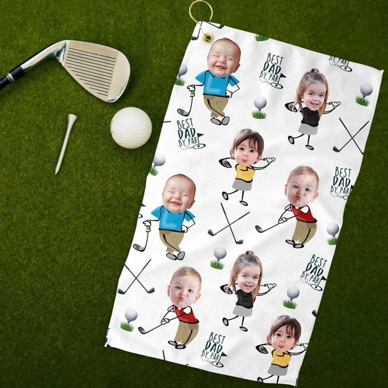 Custom Photo Golf Towel With Baby Face, Custom Dad Golf Towel With Kids Faces