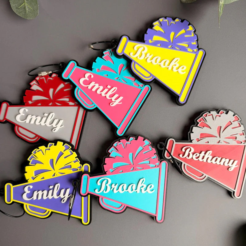 Personalized Cheer Bag Tag – Custom Megaphone & Pom Pom