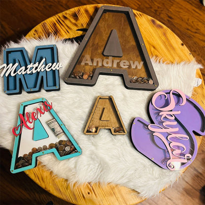personalized wood letter piggy banks