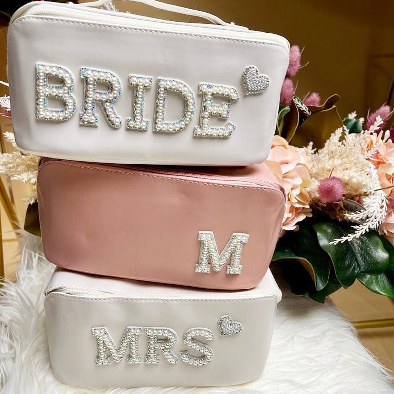 Personalized Makeup Bag, Mrs Pearls Cosmetic Bag, Toiletry Bag, Custom Bride Gift