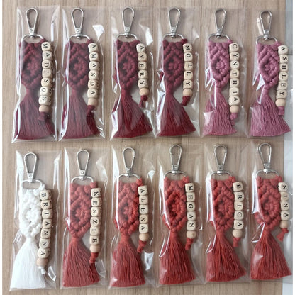 Custom Macrame Name Keychain, Personalized Boho Bag Charm