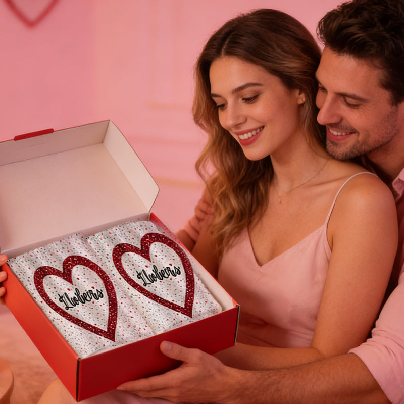 2pcs Personalized Red & White Glitter Heart-Shaped Towels with Custom Name