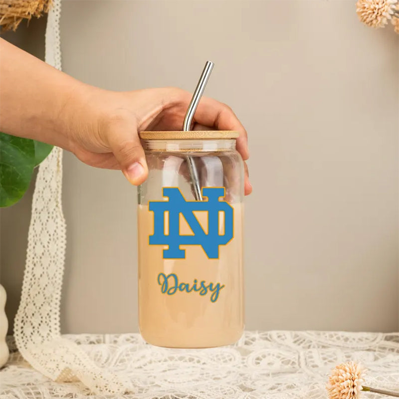 Custom University Logo 16oz Glass, College Iced Coffee Glass Graduation Gift