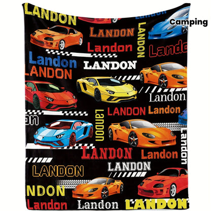 Customizable Landon Cartoon Sports Car Flannel Blanket