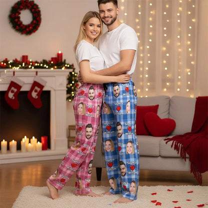 Personalized Heart Couples Portrait Photos Long Pajama Pants