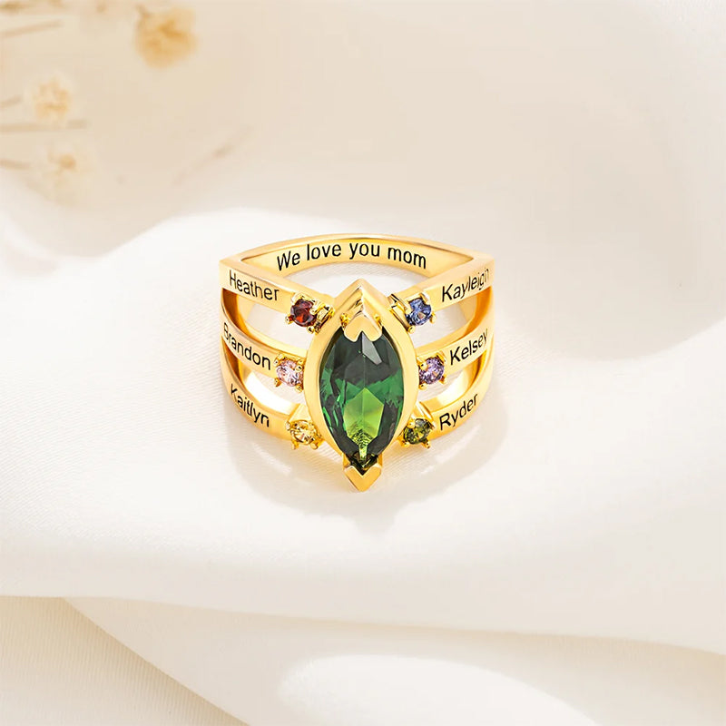 Personalized Dainty Birthstone Ring with Engraved Name Women Jewelry