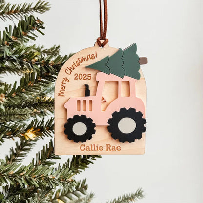 Baby's First Christmas Ornament 2025, Personalized Tractor Baby Christmas Ornament