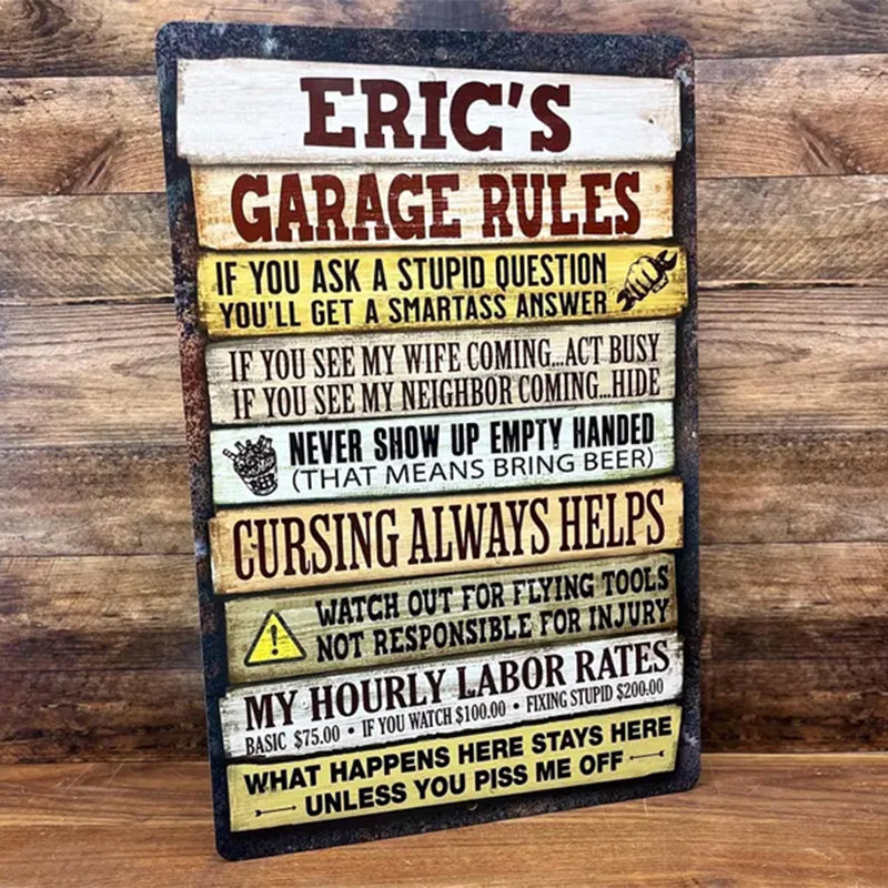 Personalized Garage Rules Sign for Workshop or Office