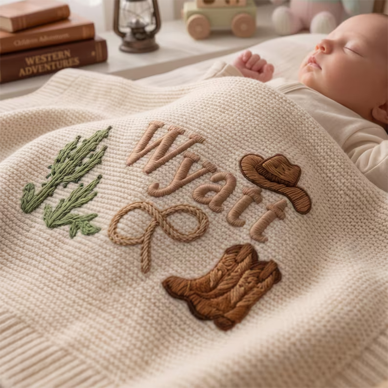 Personalized Cowboy Embroidered Baby Blanket with Name
