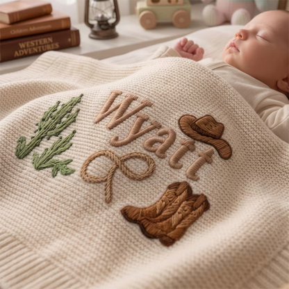 Personalized Cowboy Embroidered Baby Blanket with Name