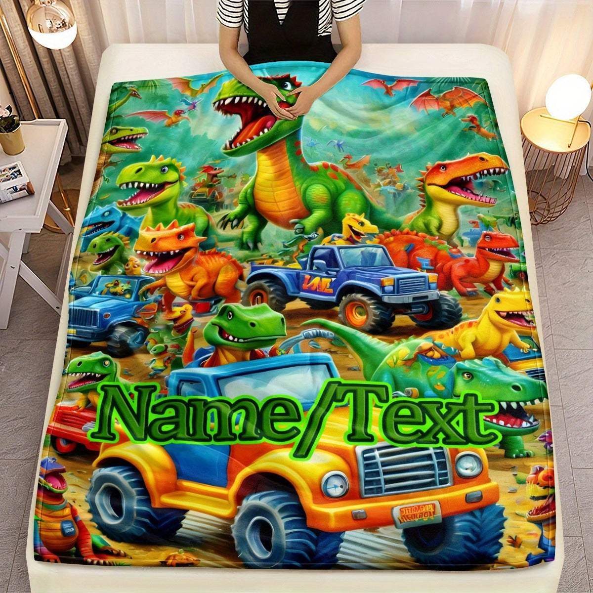 Customizable Dinosaur Park Flannel Blanket – Personalized Name