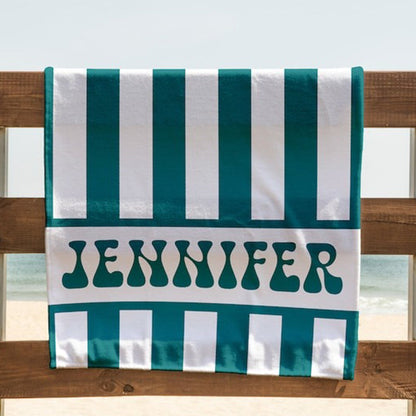 Striped Personalized Beach Towels, Kids Custom Name Pool Towels