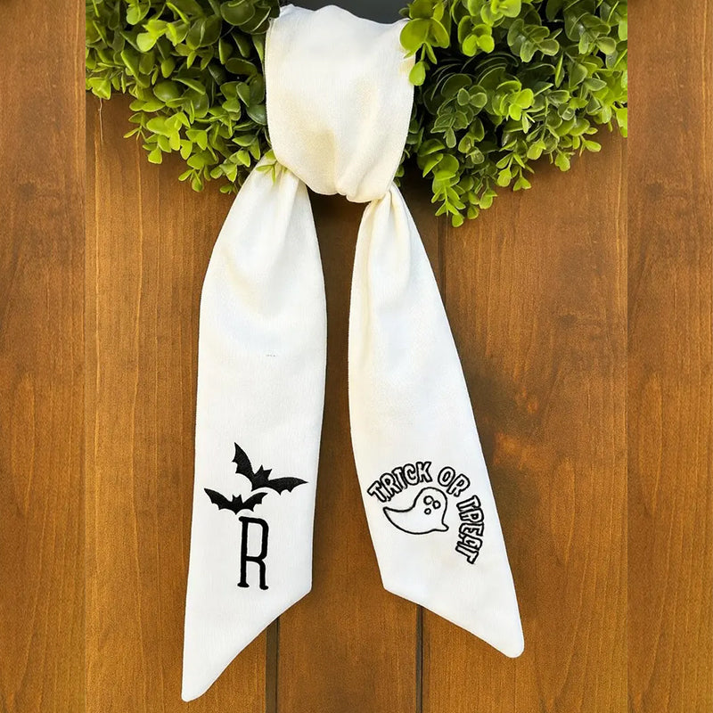 Personalized Ghost Witch Hand Embroidered Halloween Wreath