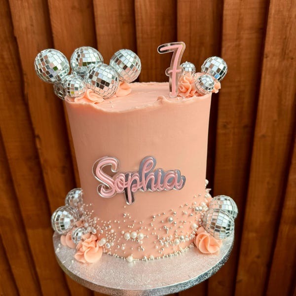 Double layered acrylic cake topper / cake charm - Name and Number