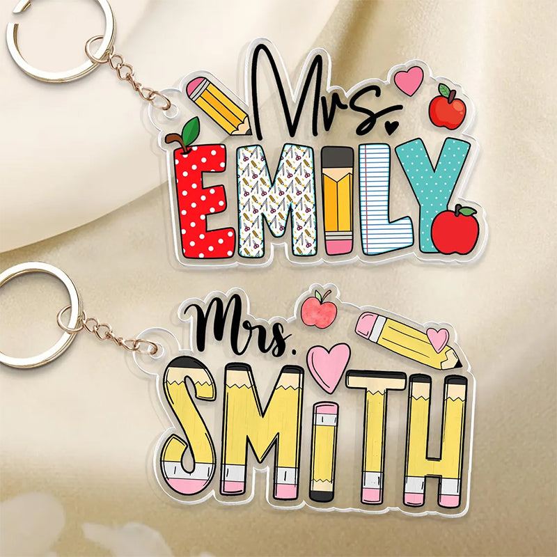 Personalized Teacher Appreciation Gifts, Custom Pencil Alphabet Teacher Keychain