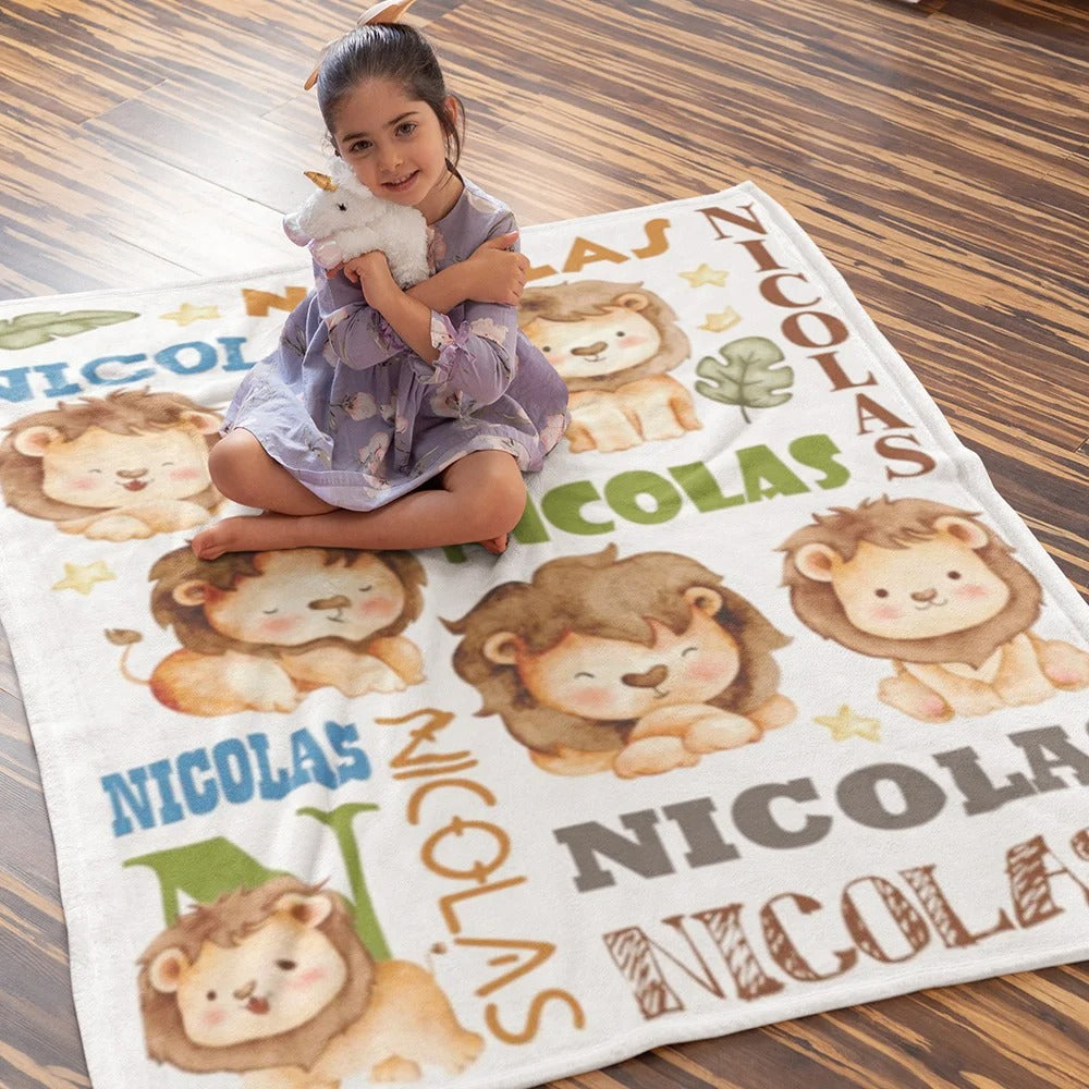 Personalized Cute Lion Blanket with Name