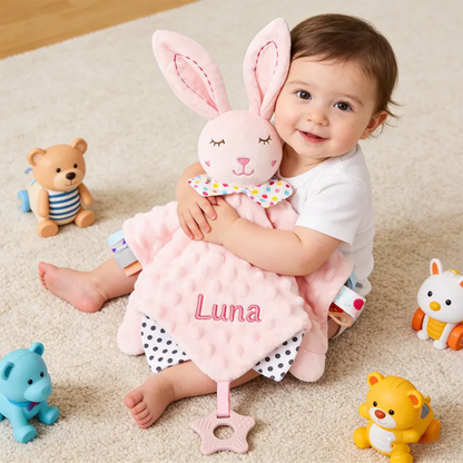 Personalized Plush Animal Baby Comforter: Embroidered Name Security Blanket
