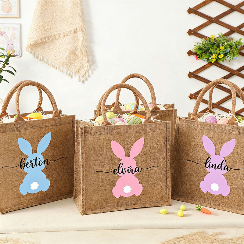 Personalized Easter Tote bag with Bunny,Easter Basket gift,Easter Bag with Name,Easter Gift