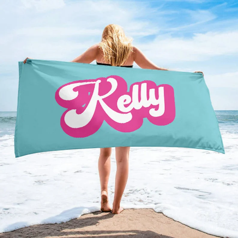 RETRO Style Personalized Beach Towel Personalized Name Bath Towel Custom Pool Towel Beach Towel With Name Outside Birthday Vacation Gift