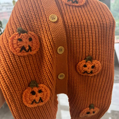 Custom Name Back Baby Halloween Romper, 3D Pumpkin Knit Jumpsuit
