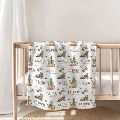 Personalized Forest Animal Baby Blanket, Custom Baby Name Blanket
