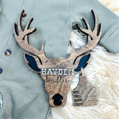 Baby Boy Deer Birth Stats Sign / Nursery Announcement