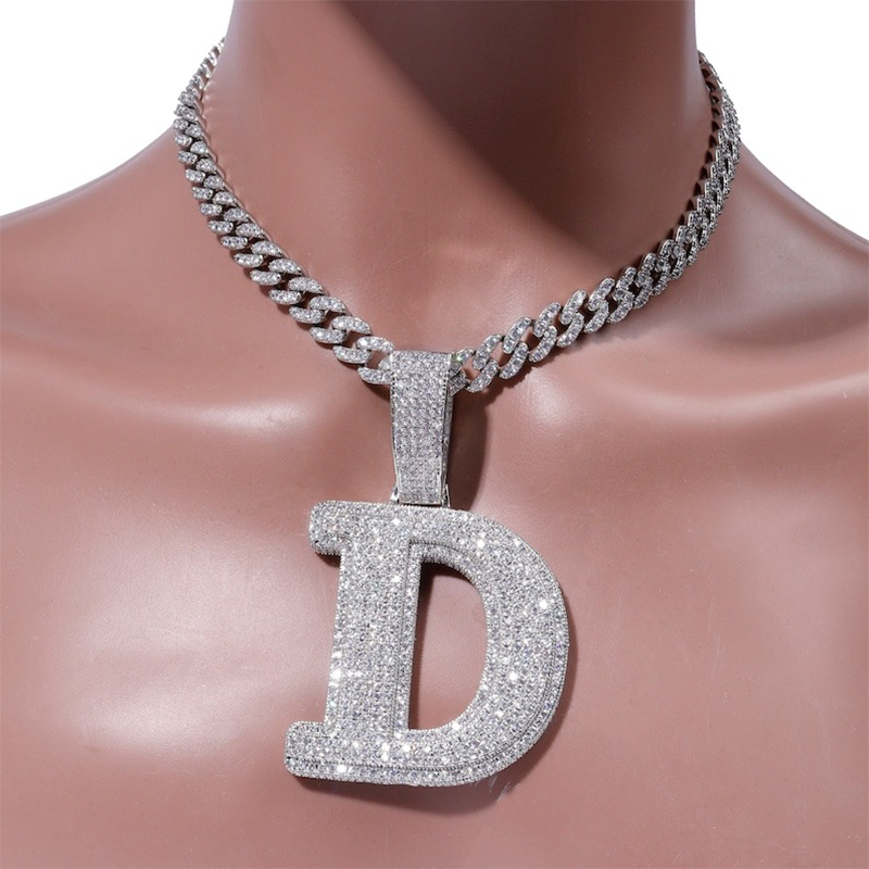 Customize 2-Tone Big Number Name Charm Pendant with Cuban Chain