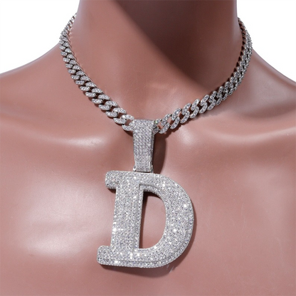 Customize 2-Tone Big Number Name Charm Pendant with Cuban Chain