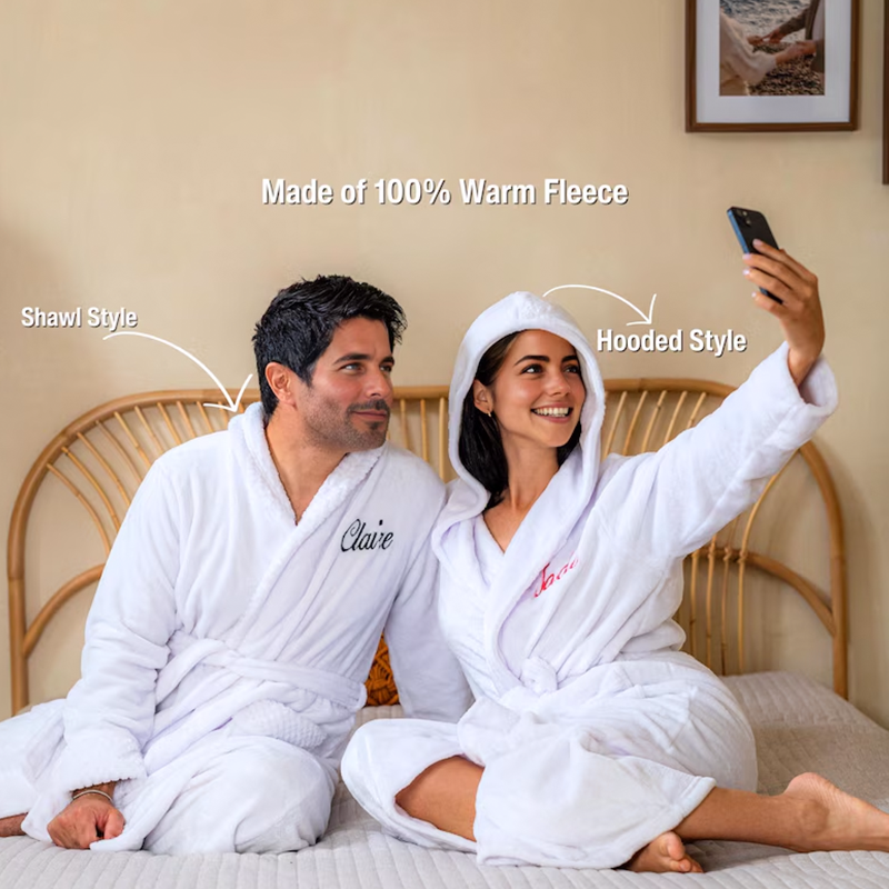 Classic Embroidered Short Fleece Robe, Gifts for Her