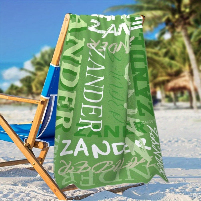 Custom Beach Towel with Vibrant Typography Design – Personalized Text & Colorful Patterns