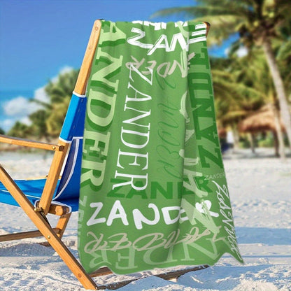 Custom Beach Towel with Vibrant Typography Design – Personalized Text & Colorful Patterns