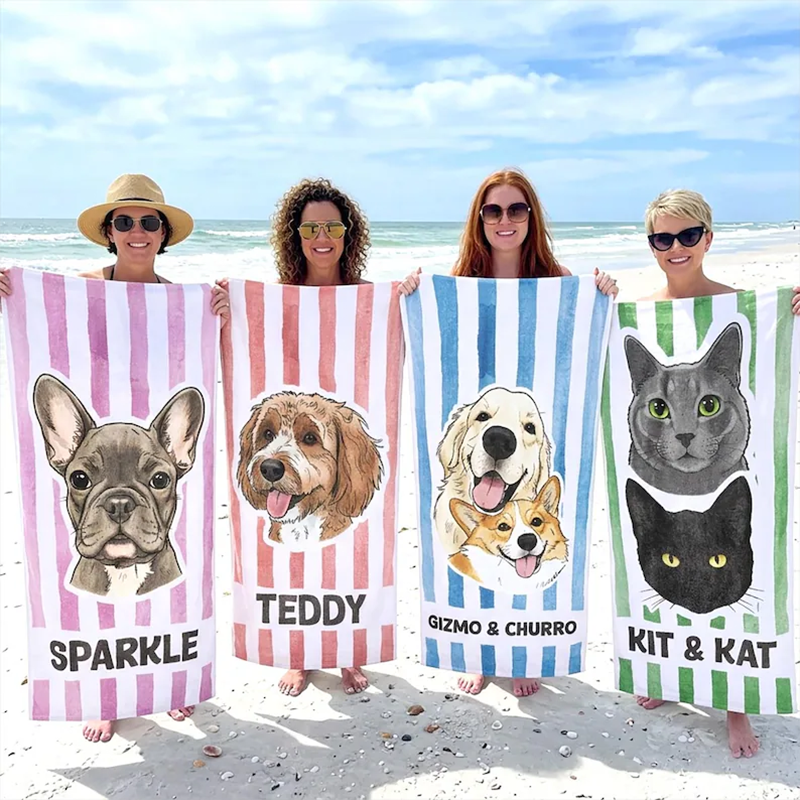 Custom Pet Photo Beach Towel, Personalized Dog Name Quick-Dry Towel