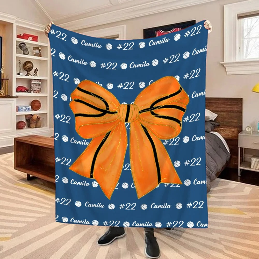 Personalized Baseball Softball Bow Throw Blanket