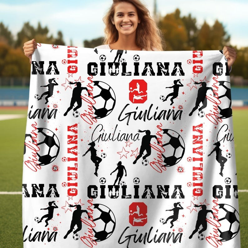 Custom Name Soccer Blanket, Personalized Soccer Girl