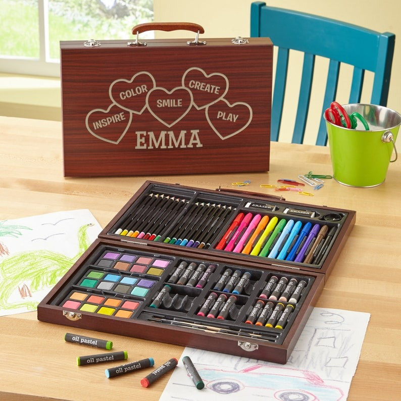 Personalized Art Set -  Deluxe Art Set w/Wood Carrying Case