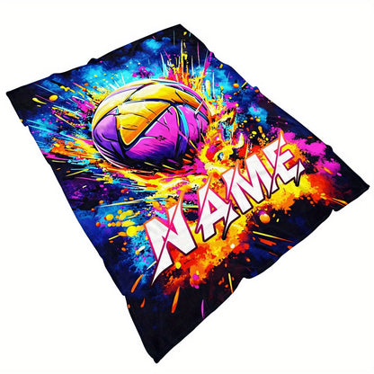 Custom Name Cool Spray Paint Volleyball Blanket, Lightweight Flannel, Soft and Warm