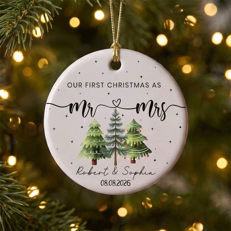 Custom Name Ornament, Our First Christmas As Mr & Mrs Ornament