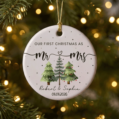 Custom Name Ornament, Our First Christmas As Mr & Mrs Ornament