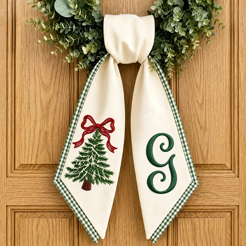 Personalized Monogram Christmas Tree Wreath Sash