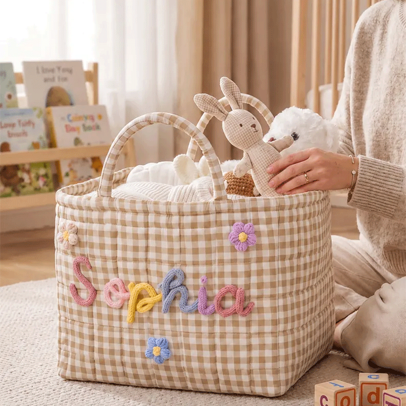 Personalized Quilted Baby Basket, Custom Baby Shower Gift