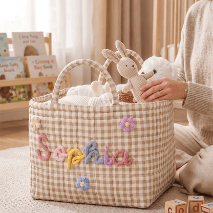 Personalized Quilted Baby Basket, Custom Baby Shower Gift