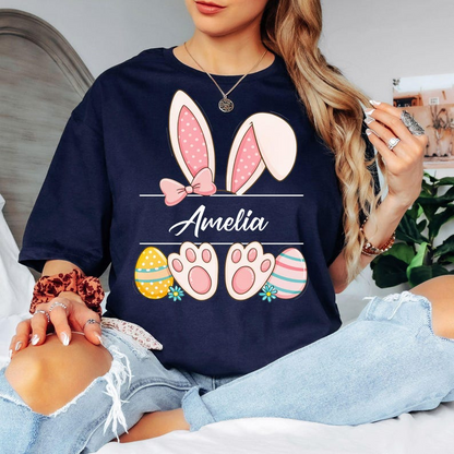 Custom Easter Bunny Name T-Shirt, Personalized Bunny Ears Shirt