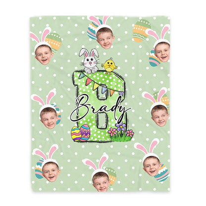 Personalized Easter Colorful Polka Dot Bunny Chick Initial   & Face Photos Blankets