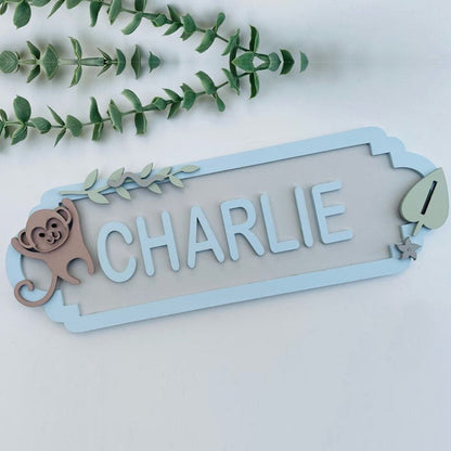 Personalised Street Sign Name Plaque - Monkey Design - Bedroom Door Name Plate
