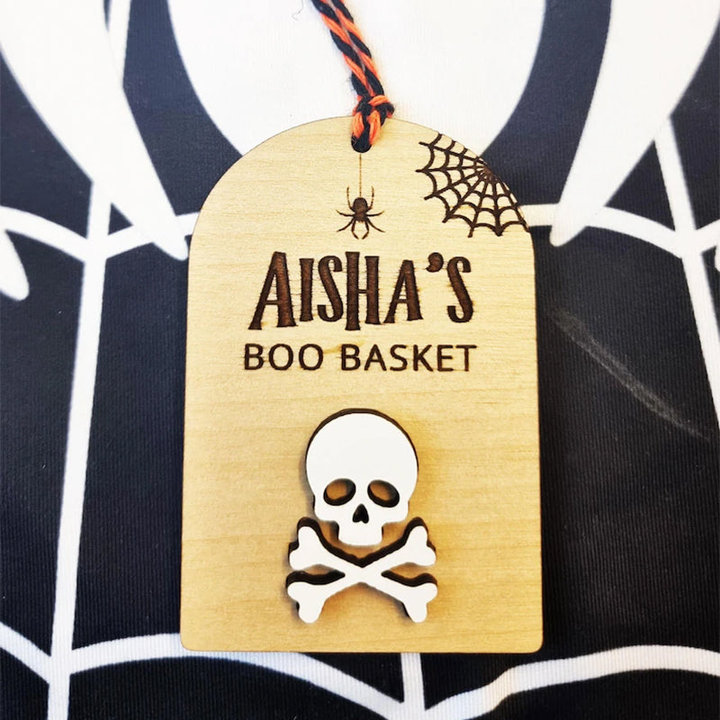 Personalised Boo Basket Tag, Wooden Halloween Gift