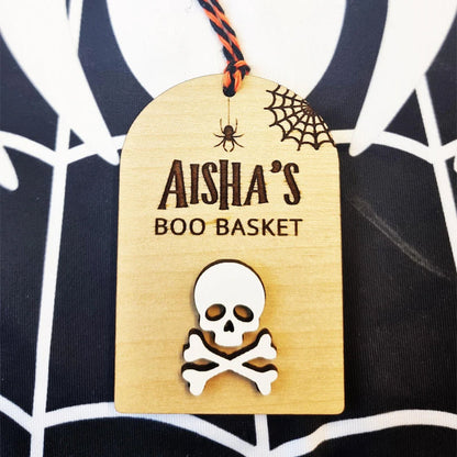 Personalised Boo Basket Tag, Wooden Halloween Gift