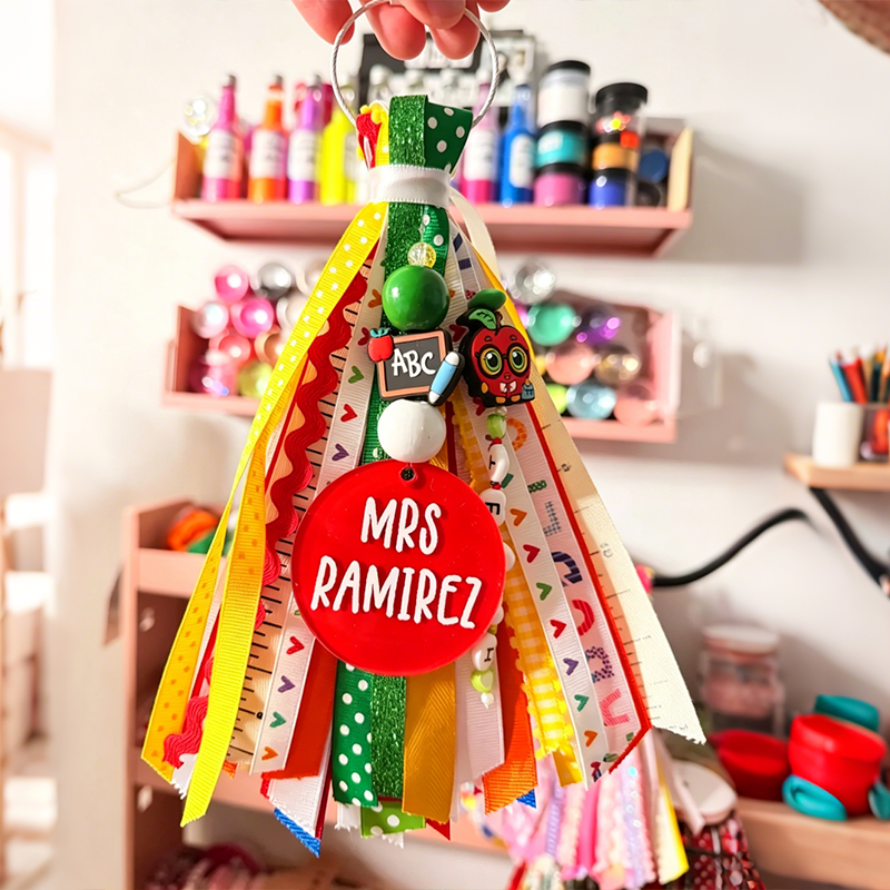 Personalized Teacher Keychain | Custom Name Tassel Gift for Teachers