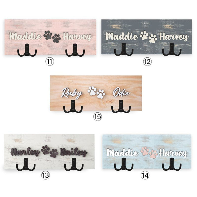Personalized Dog Wood Leash Holder for 2/ 3 Dogs Raised Paw Name Sign