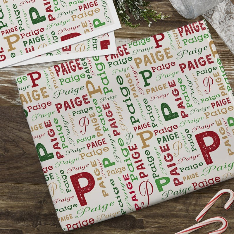 Holiday Repeating Name Personalized Wrapping Paper Christmas Wrapping Paper